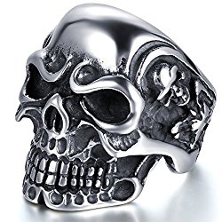 Herren Totenkopfschädel Ring Edelstahl Schwarz Silber