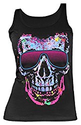 Damen Totenkopf Tank Shirt mit Neon Skull